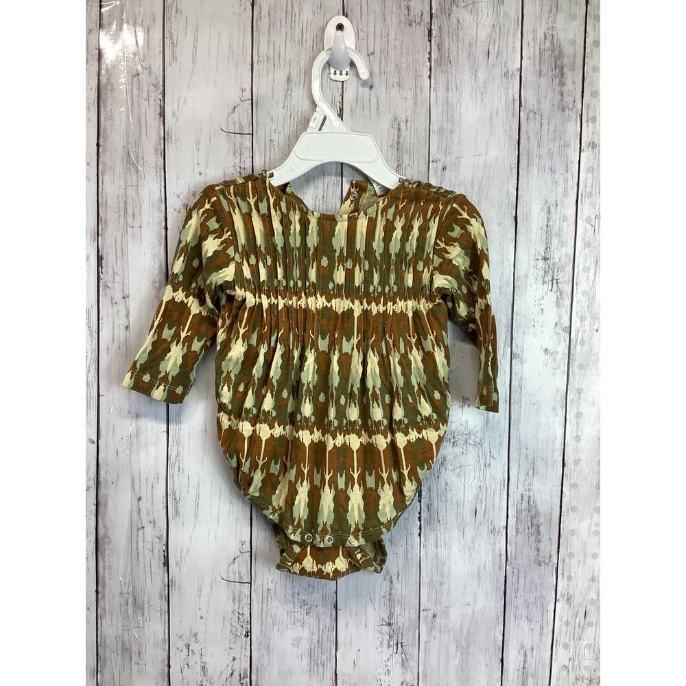 Kate Quinn Aztec Print Brown Green Tan 6-12 Months Baby Romper Bamboo